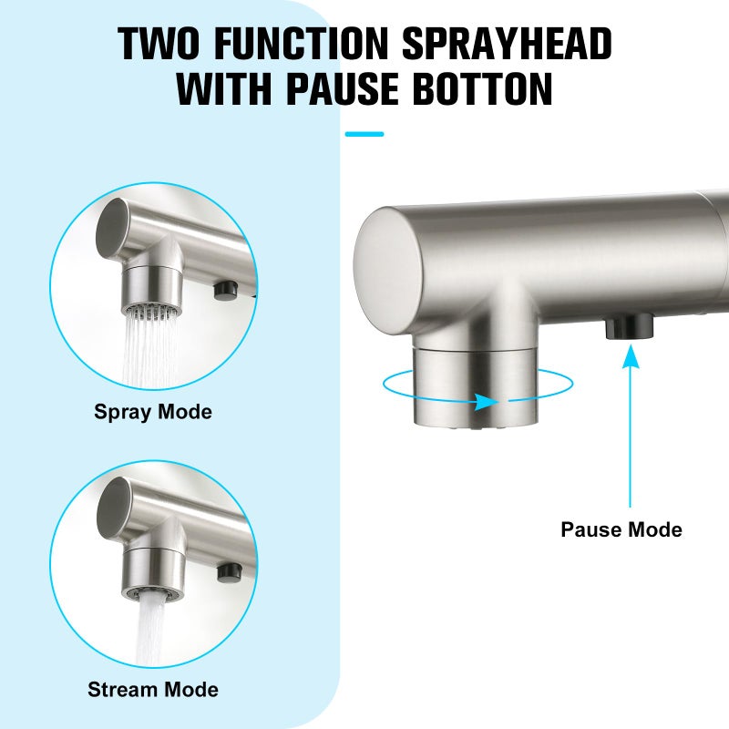 Crea Kitchen Faucets with Pull Out Sprayer, Bathroom Sink Faucets Mini Bar Prep Faucet Single Handle 3 Hole Kitchen Farmhouse utility Faucet Outdoor Laundry, Brush Nickel - Image 3